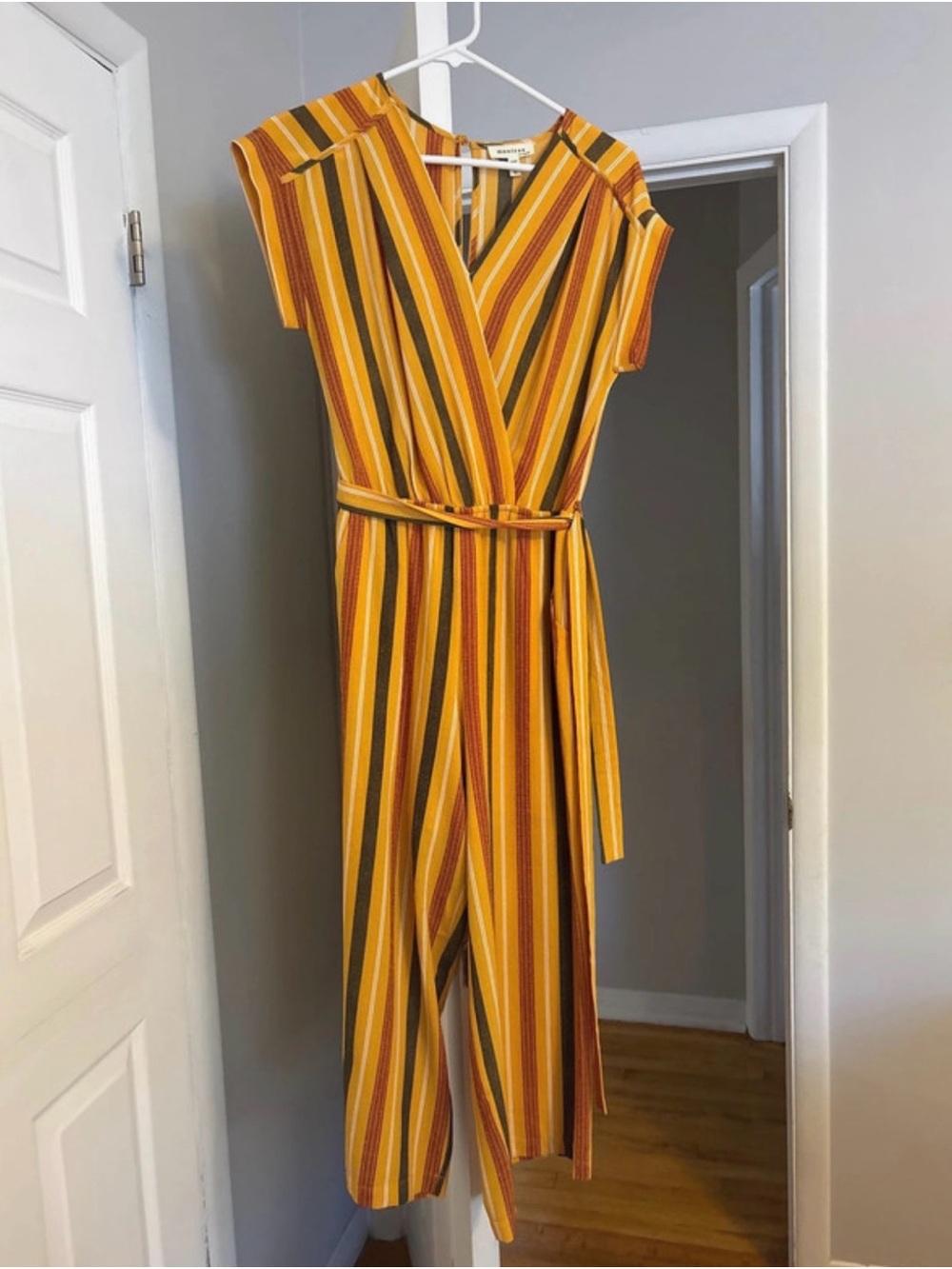 Monteau Yellow Multi-Stripe Wrap Jumpsuit